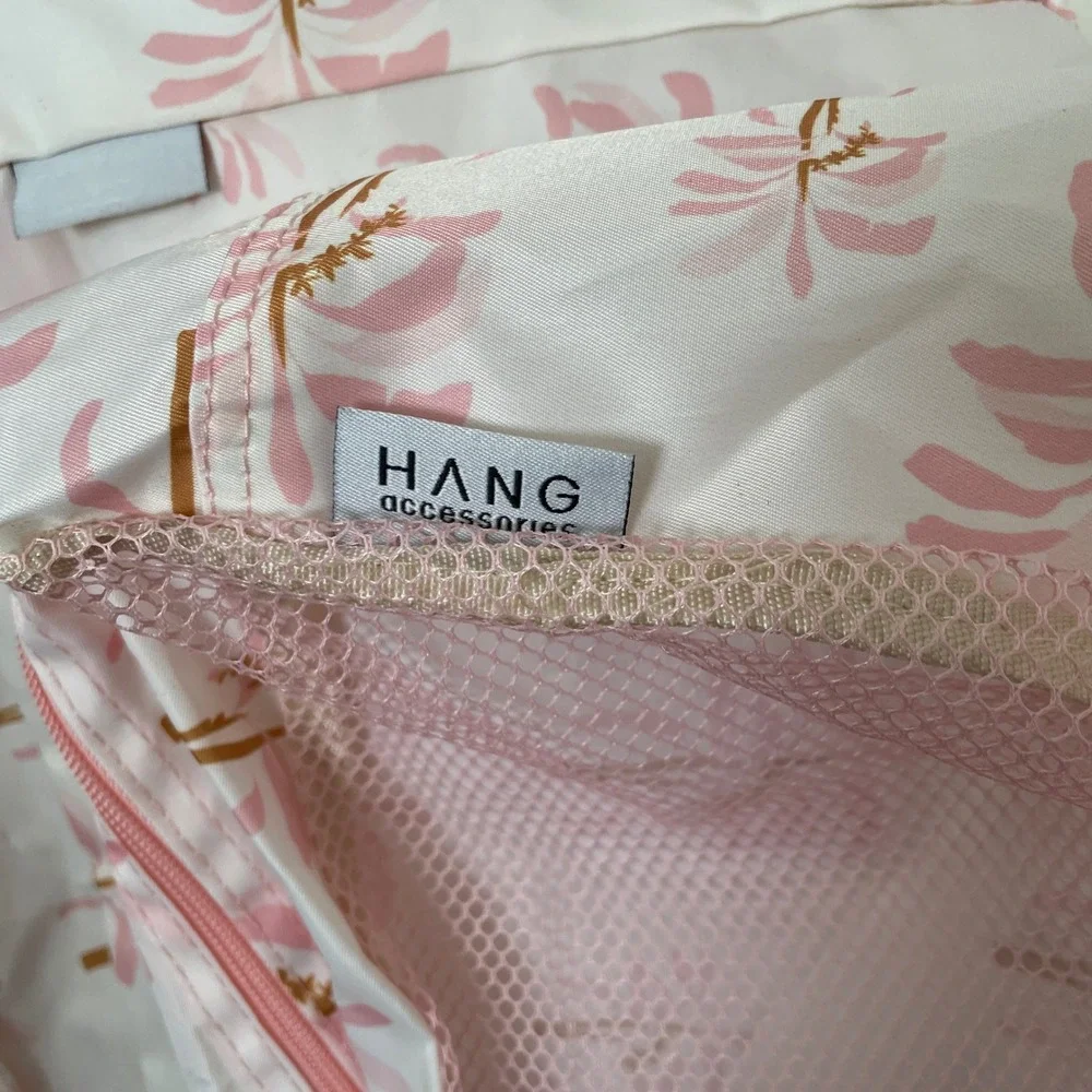 Hang Accessories Travel Organizer Bag Pink White Floral Mesh Pocket Zipper Case
